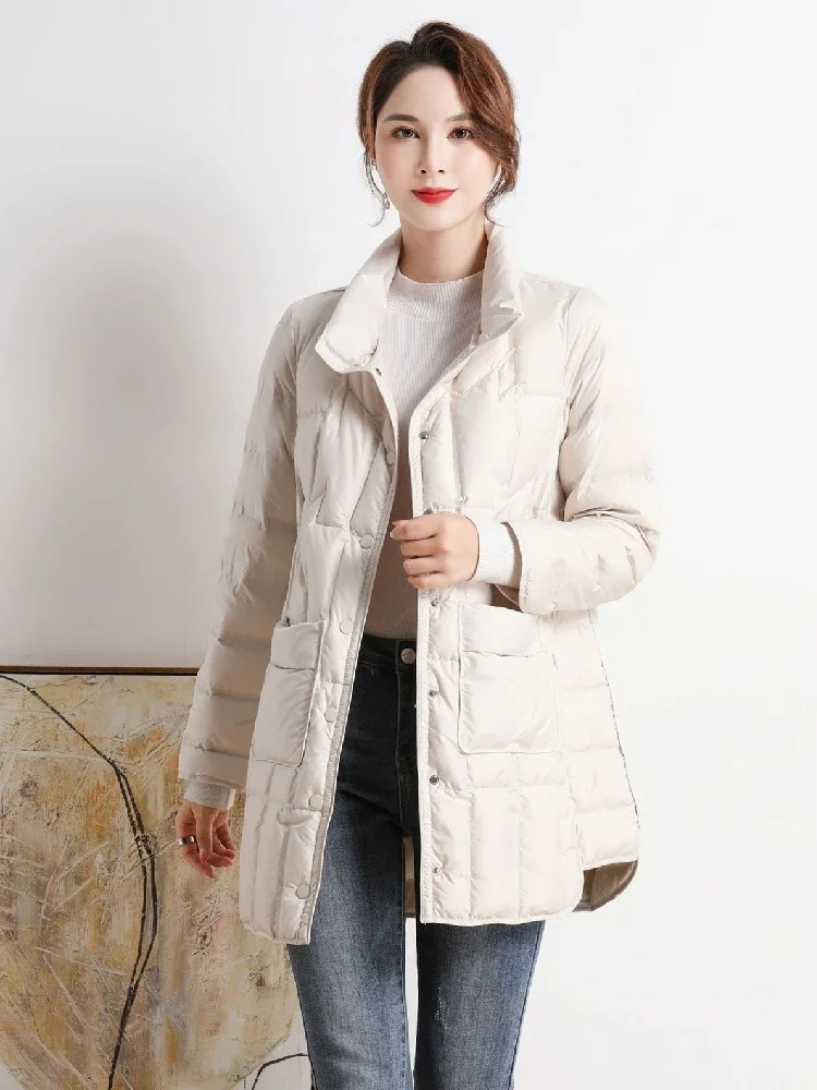 Top Grade Women Puffer Jacket 2023 New Winter Lightweight 90% White Duck Down Fashion Warm Casual Loose Female X-Long Parka