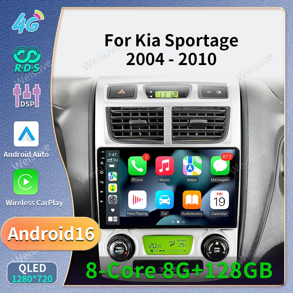 Android 16 autoradio voor Kia Sportage 2 2004 2005 2006 2007-2010 Auto Carplay GPS Multimedia Speler Stereo Navigatie Head Unit - afbeelding 2