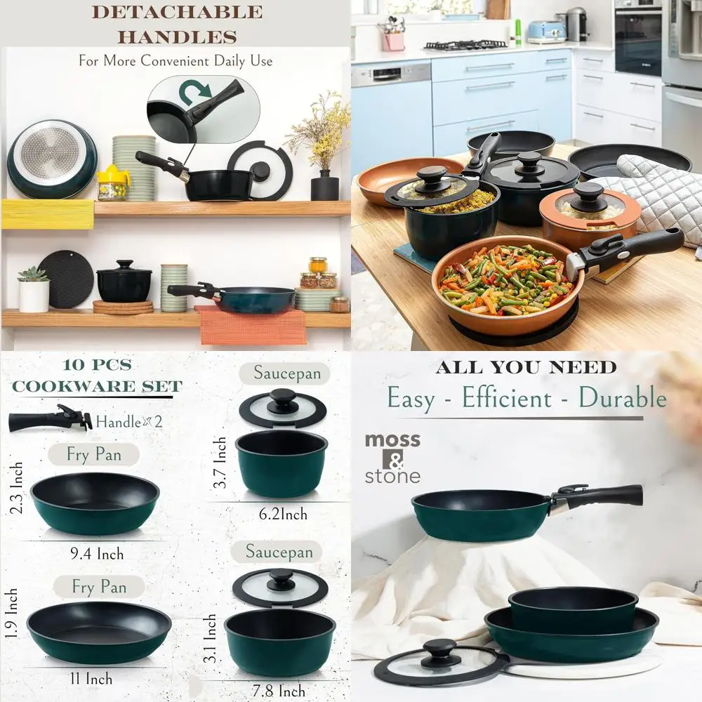 

Набор посуды из 10 предметов с антипригарным покрытием, синего цвета, со съемными ручками, складной, можно мыть в посудомоечной машине, подходит для индукционных плит и кемпинга