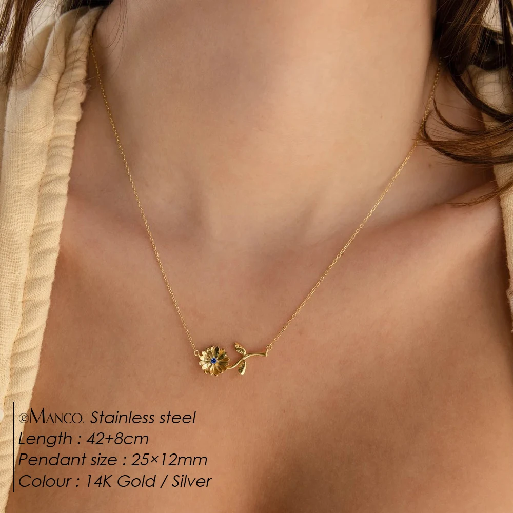 EMANCO  New December Flower Necklace Birthday Stone Pendant Women's Necklaces Stainless Steel Jewelry Accessories Gift