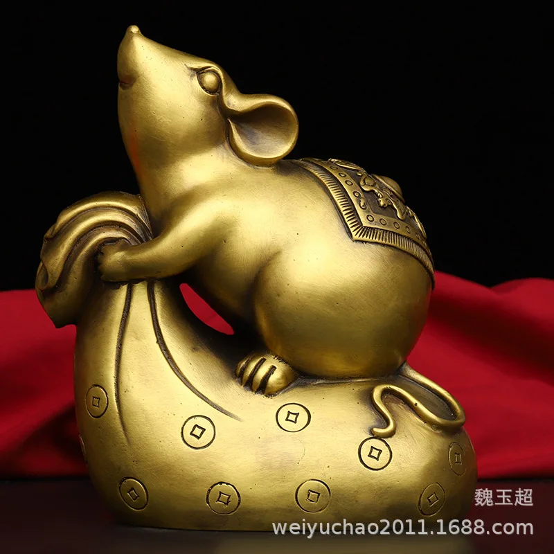 Adorno de decoración del hogar con ratón de la fortuna del zodiaco de cobre canguro dorado puro