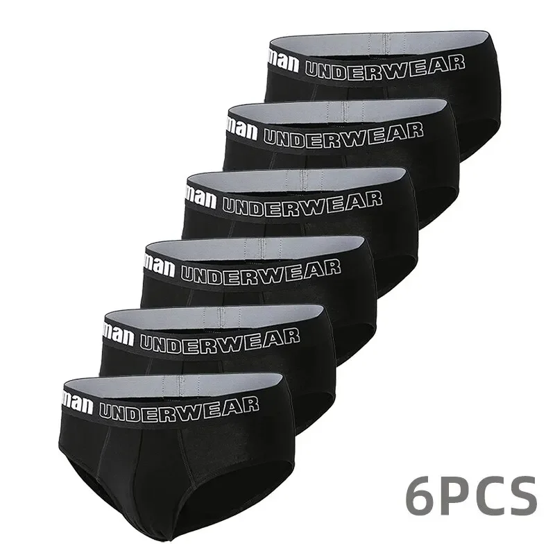 Bragas de algodón para hombre, pantalones cortos triangulares suaves, cómodos, de color sólido, alta elasticidad, transpirables, a la moda, 6 piezas