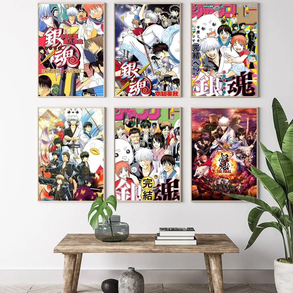 GINTAMA Anime Classic Vintage Poster, HD-Kunst, selbstklebende Wanddekoration, wasserfest, für Zuhause, Wohnzimmer, Schlafzimmer, Bar, ästhetische Dekoration