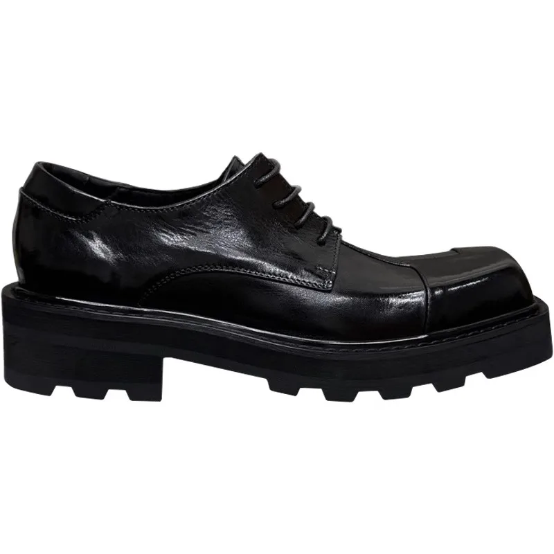 

Square-Toe Men's Lace-Up Derby Shoes Thick-Soled Genuine Leather All-Season British Style Business Formal Leather Shoes