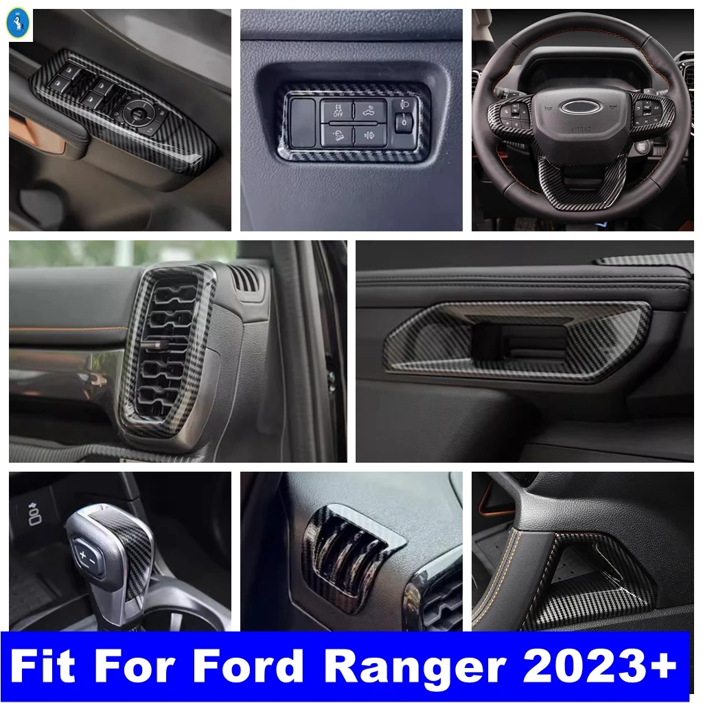 

Auto Gear Shift Knob / Window Lift Button / Steering Wheel Frame Cover Trim Carbon Fiber Accessories For Ford Ranger 2023 2024