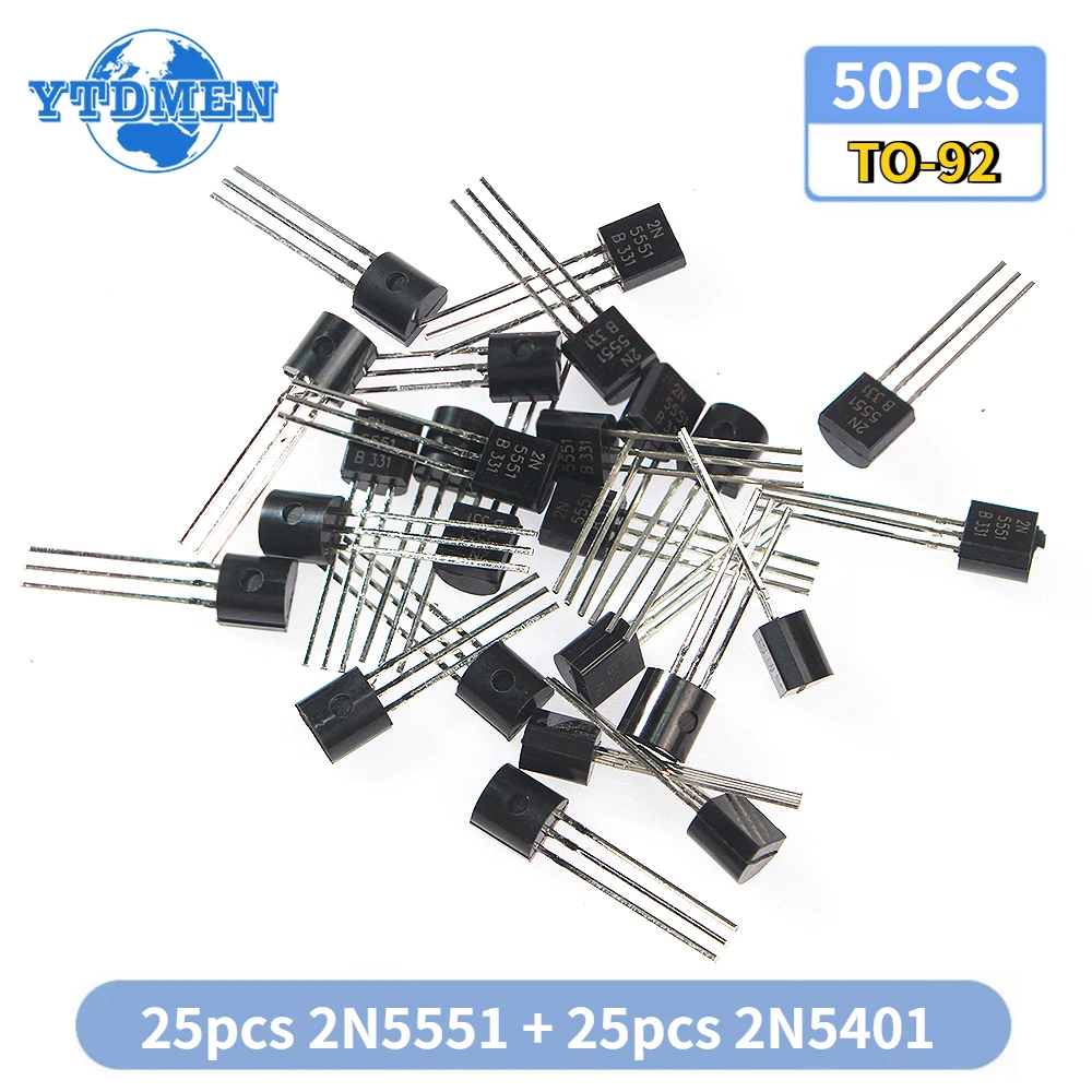 50PCS TO-92 Transistor Kit 2N5551 2N5401 (25pcs Each ) NPN Triode Transistors Electronic Components