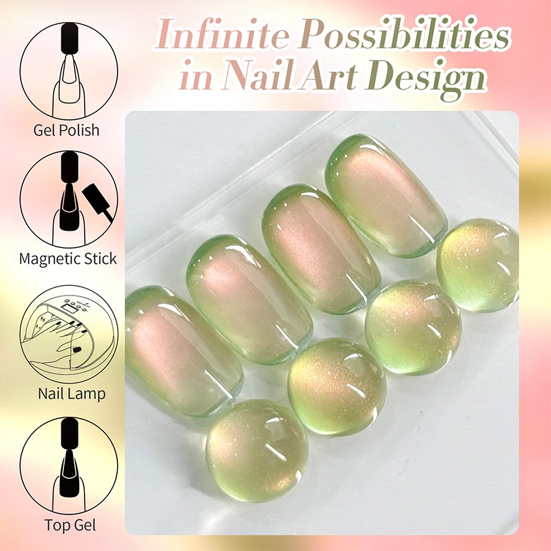 BORN PRETTY 10 ml Guave-Farbe, rosa, helles Katzen-Magnetgel, funkelnde grüne Glasperle, Soak Off UV-Gel, Maniküre, Nagelkunst-Lack – Detail 6