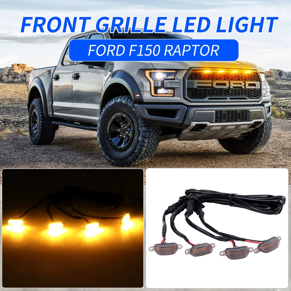 Accesorios para automóvil, 4 luces LED de rejilla F150 con fusible y cable, compatibles con los modelos de vehículos Ford