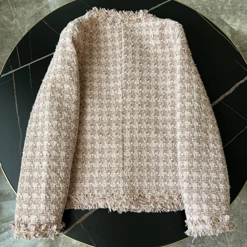 Chaqueta de Tweed con fragancia pequeña de alta gama para mujer, abrigos de lana de manga larga con borla francesa Vintage, prendas de vestir de marca de moda, Otoño e Invierno