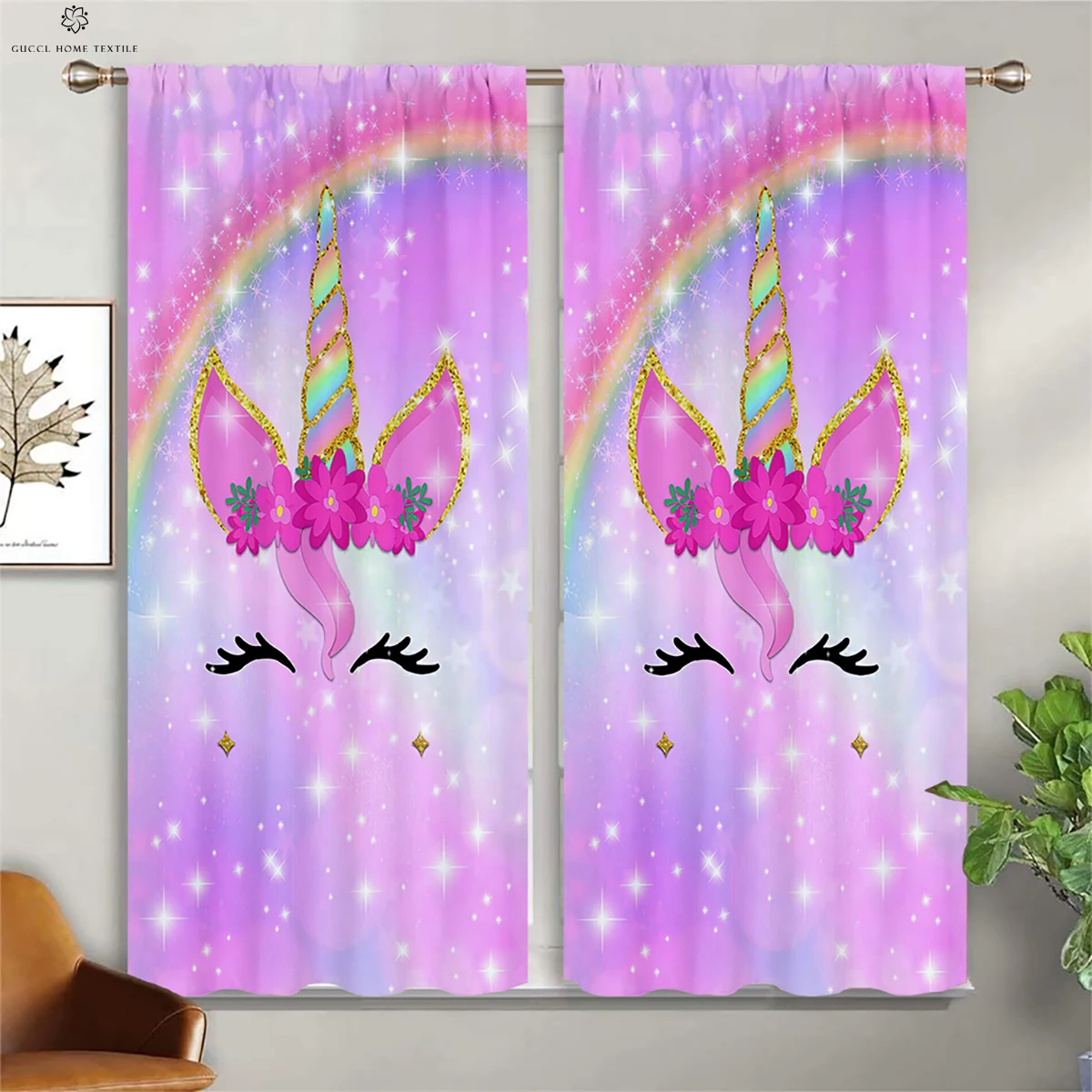 

Custom Curtains for Kids Room, Dreamy Unicorn, Rainbow, Pink, Living Room, Kitchen, Window, Printed, 2 Pieces