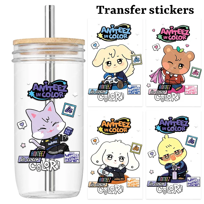 Cartoon Cute Transfer Sticker Anime ATEEZS Crystal Self-adhesive Label Decal Kpop Style Pattern DIY Water Bottle Decor Stickers