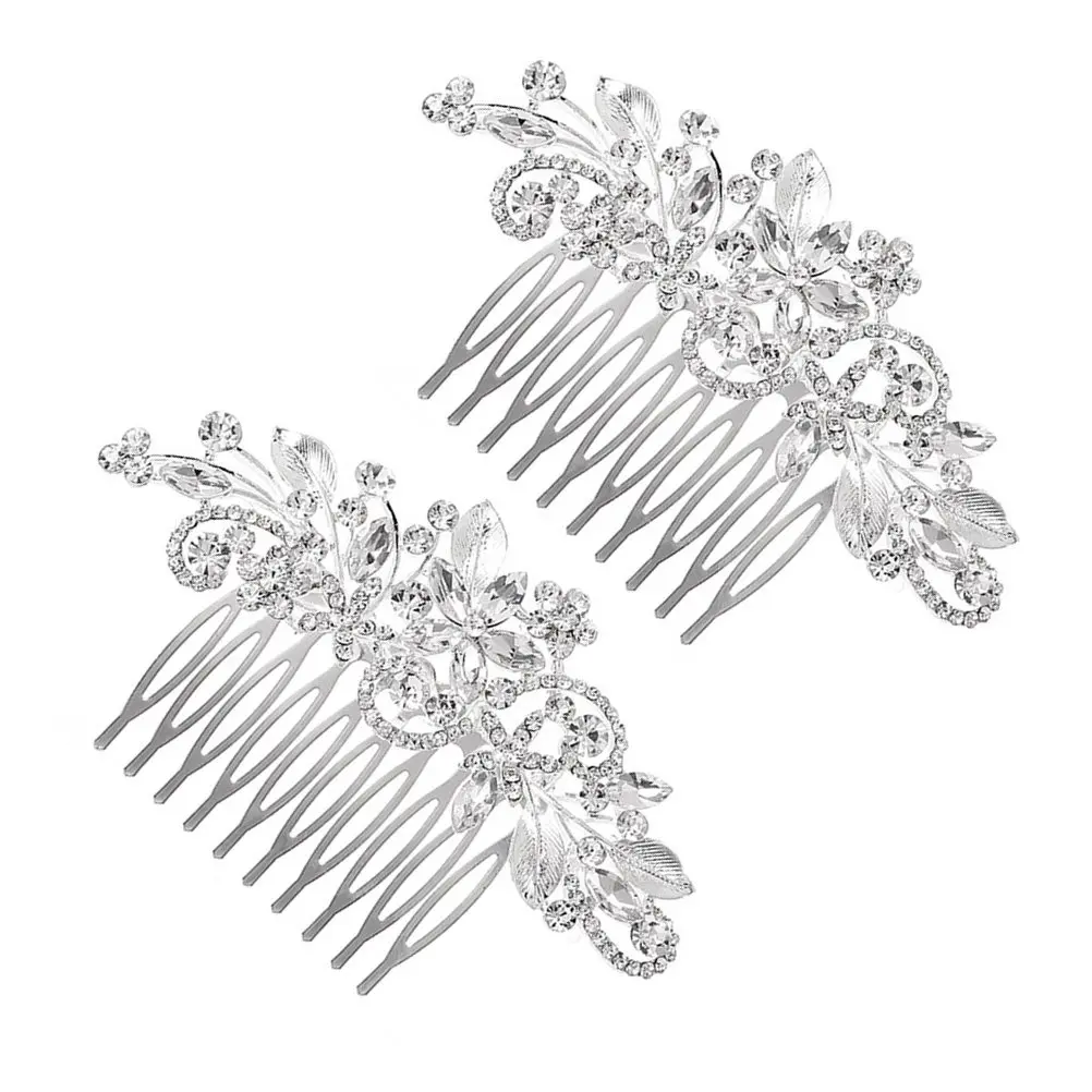 

2Pcs Bride Hair Comb Elegant Rhinestone Wedding Headdress Party Hair Accessories Photography Props for Ladies Wedding Headdress