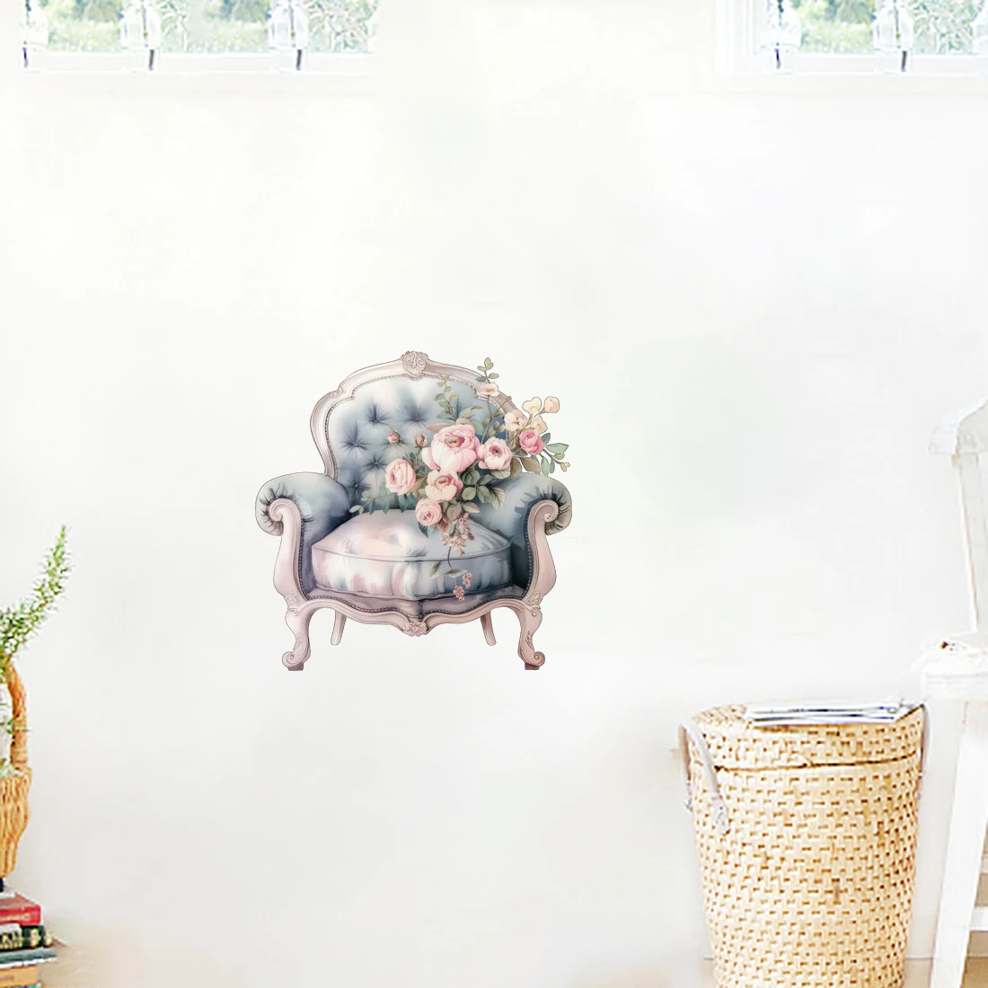 Three Ratels QB95 Watercolor Nordic style flower chair cartoon Wall Stickers for Home Decoration Toilet decals