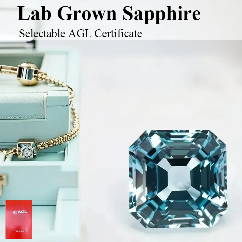 

Aquamarine Color Lab Grown Sapphire Asscher Shape DIY Ring Necklace Earrings Main Materials Extremely Shiny Quality Certificate