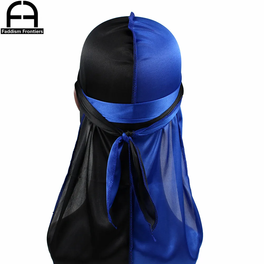 Unisex Men Two Tones Silk Durag Outside Stitching Silky Durags Bandana Headwear Turban Hat Waves Cap Long Straps Du Rag