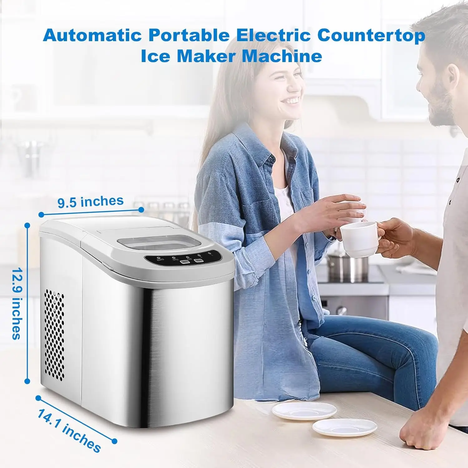 SMAD Portable Countertop Ice Maker Ice Maker Machine with Basket and Scoop 26 Lbs/24H 9 Bullet Ice Cubes Ready in 6 Mins