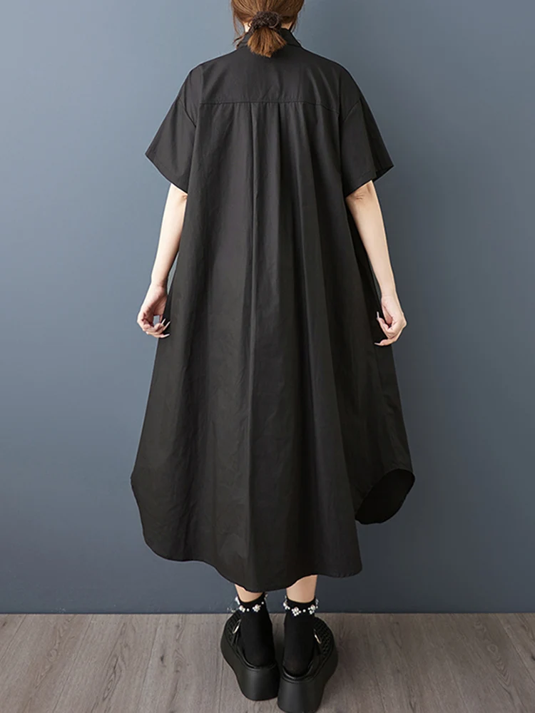 ホワイトビンテージオーバーサイズシャツワンピース レディース 夏新作 半袖 ルーズ カジュアル ロングワンピース ファッション エレガント 服 2025