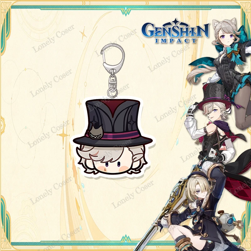 Lyney Lynette Keychain Game Genshin Impact Fontaine Cosplay Accessories Freminet Neuvillette Arlecchino Acrylic Keyring Pendant