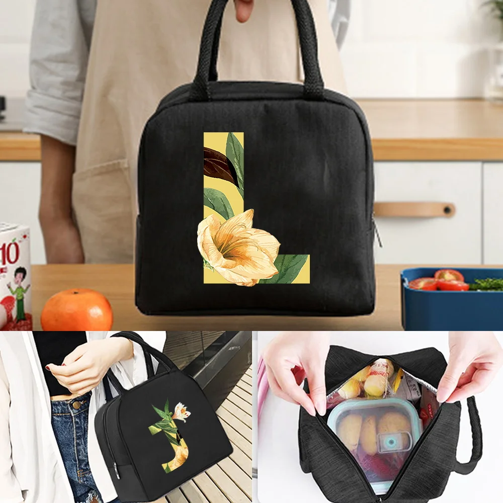 

Portable Lunch Bag Unisex Thermal Canvas Cooler Tote School Child Picnic Box Floral Letter Print Lunch Bags Insulated Food Bag