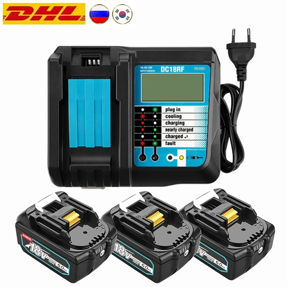 

14.4-18v Dc18rf/3.5a battery charger for Makita/Makita tool belt LCD display 18V 6000mAh BL1860B rechargeable battery for Makita