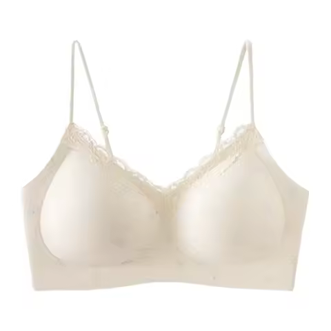 Traceless Deep V Bra Korean Lace Wireless Bra Polka Dot Grid Pattern Cartoon Rabbit Bear Brassiere for Women Gathered Breasts