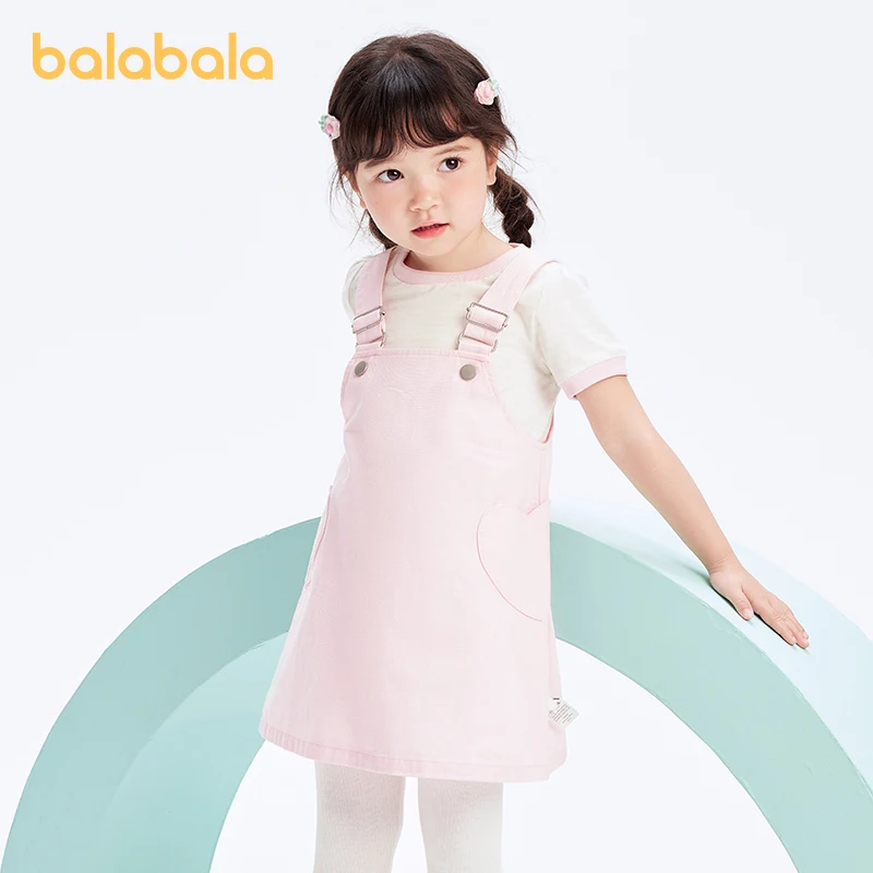 Balabala Girls Short Sleeve Set 2024 Summer New Collection Suspender Skirt Children Summer Outfit