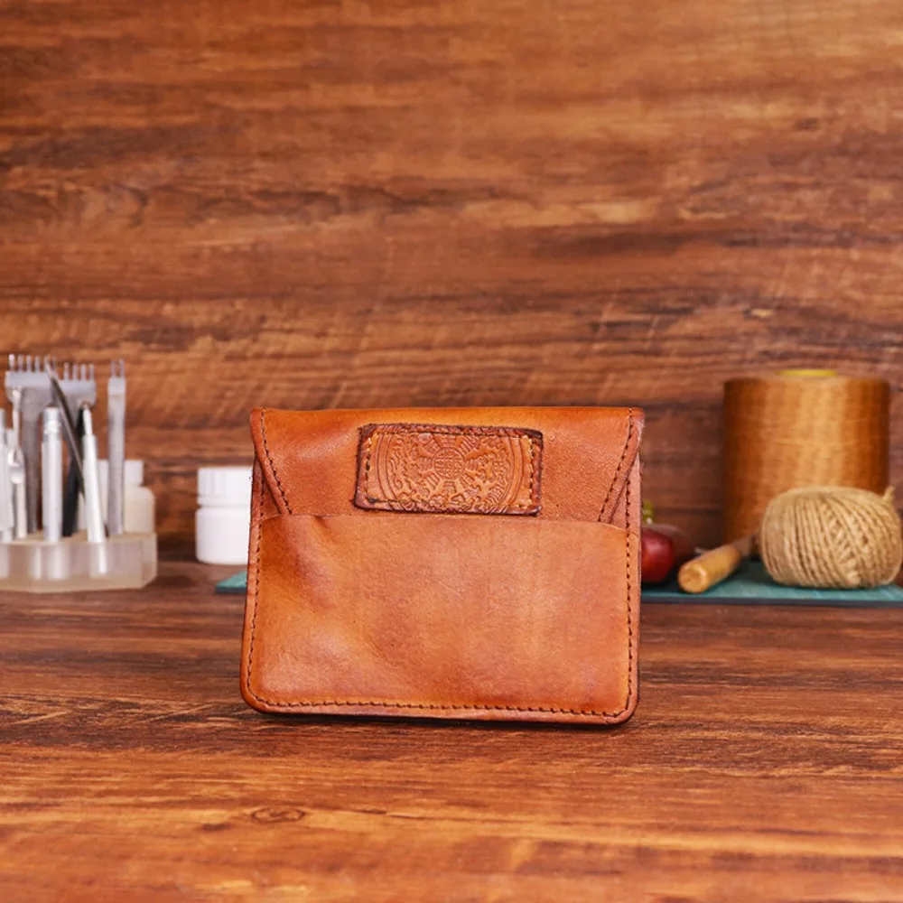 Genuine leather short vintage zipper men's coin purse, women's small purse, hand-aged and color-erased, charming coin card case