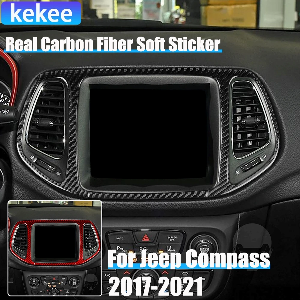 

Автомобильные аксессуары из настоящего углеродного волокна, декоративная накладка на центральный экран, мягкая наклейка для Jeep Compass 2017 2018 2019 2020 2021