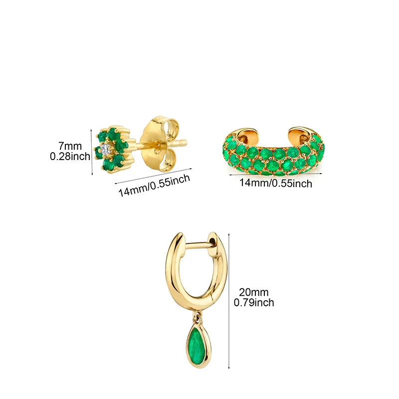 Crmya Green Zirconia Ear Cuff Earring for Women Gold-plated Stud Drop Earring Women Vacation Party Jewelry Accessories