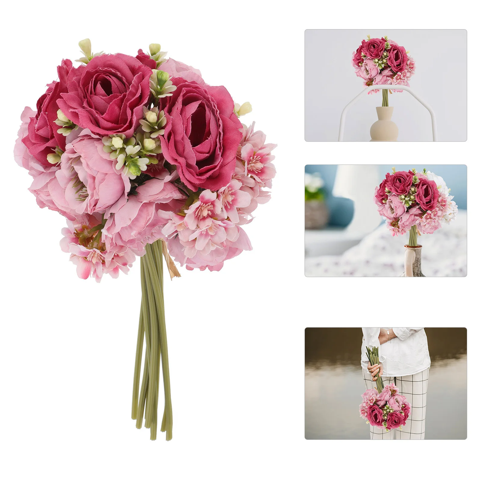 

1Pcs Simulation Bridal Holding Flower Romantic Bouquet for Wedding Home Floral Arrangement Wedding Supply Romantic Bouquet