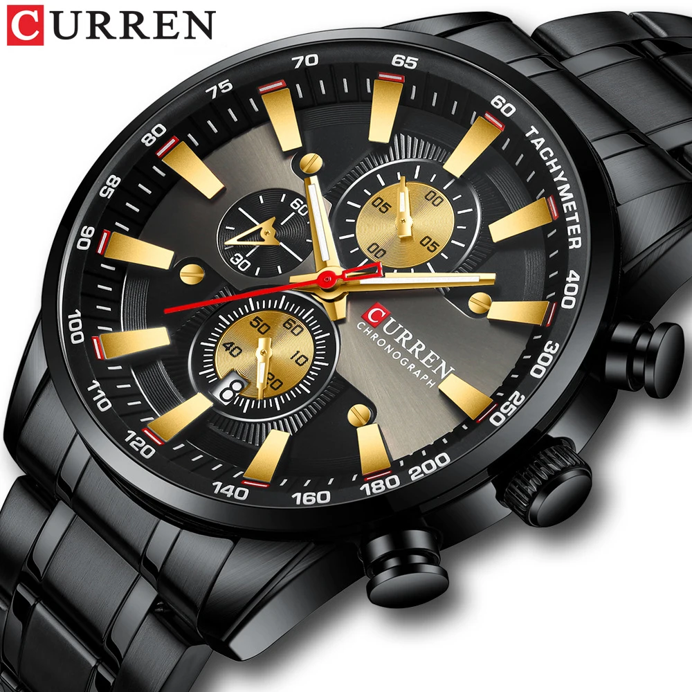 

Fashion Curren Luxury Top Brand Men's Chronograph Men Sport Quartz Full Stainless Steel Watches Waterproof Relogio Masculino