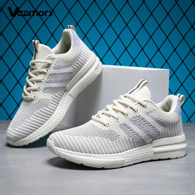 

Breathable Mesh Women Sports Shoes Men's Fashion Knitted Causal Sneakers Couple's Comfortable Daily Walking Jogging Flat Shoes