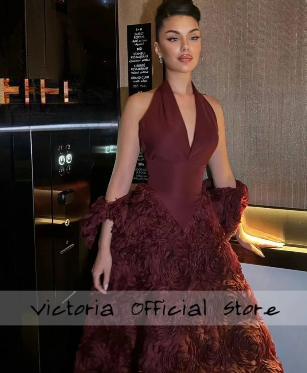 Flores tren Halter Peplum vestidos de baile A-Line sin mangas vestidos de noiva drapeado hasta el suelo فسات Гmavera2025 personalizado