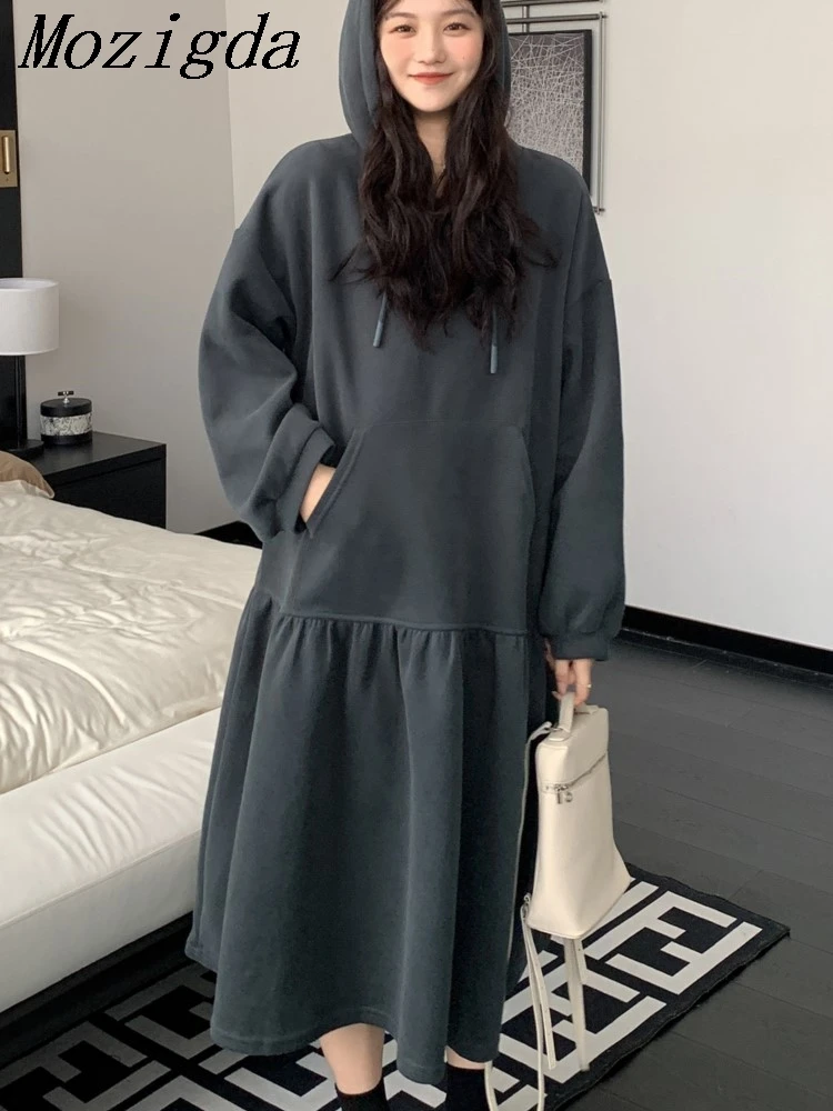 Autumn Winter Oversize Hooded Sweatshirt Dress Women Long Sleeve Loose Ladies Pullover Ladies Dresses Vestdios Robe Femme
