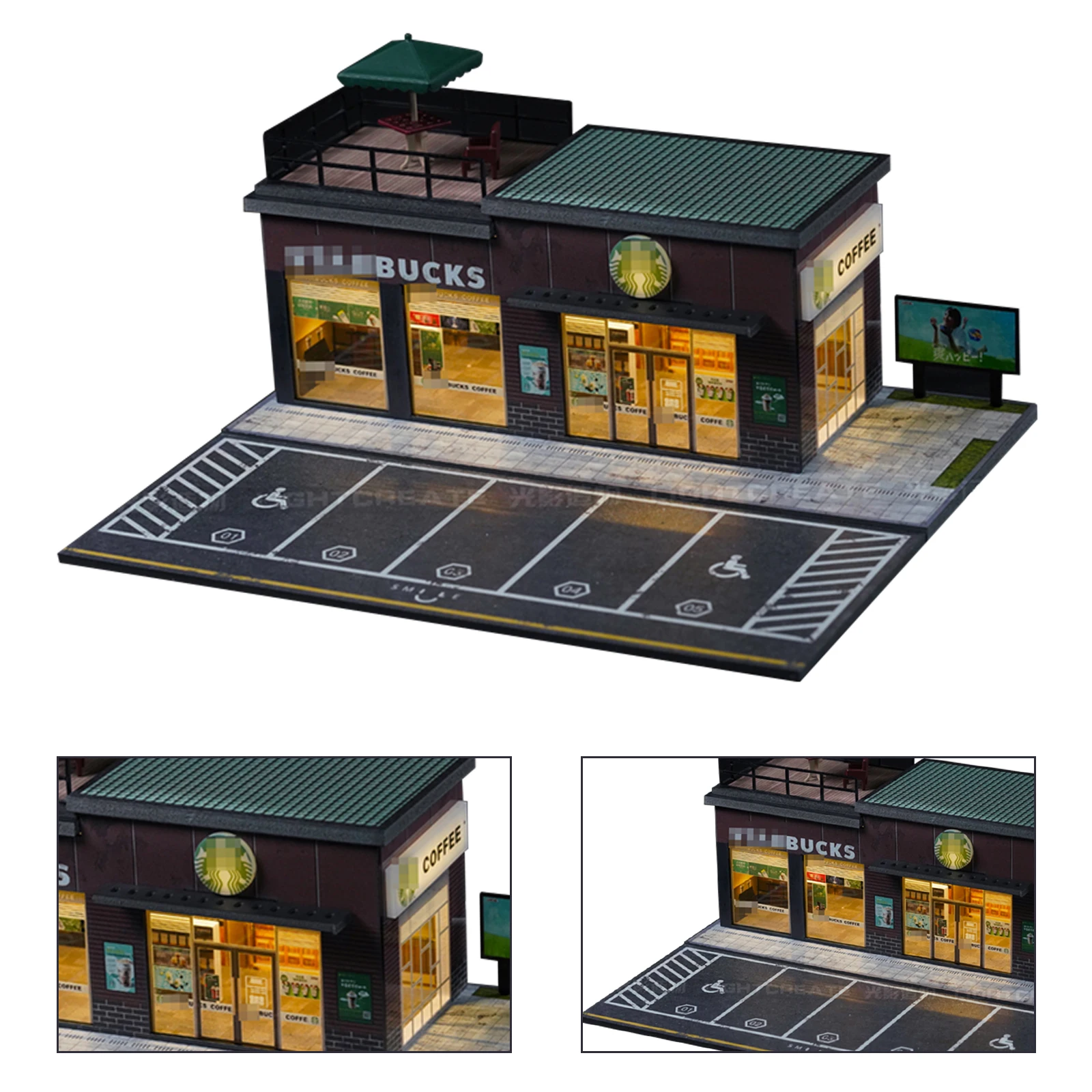 

New 1/64 Diorama Car Garage Model High quality and exquisite City Street Coffee Shop Repair Workshop Scene Model Xmas gifts