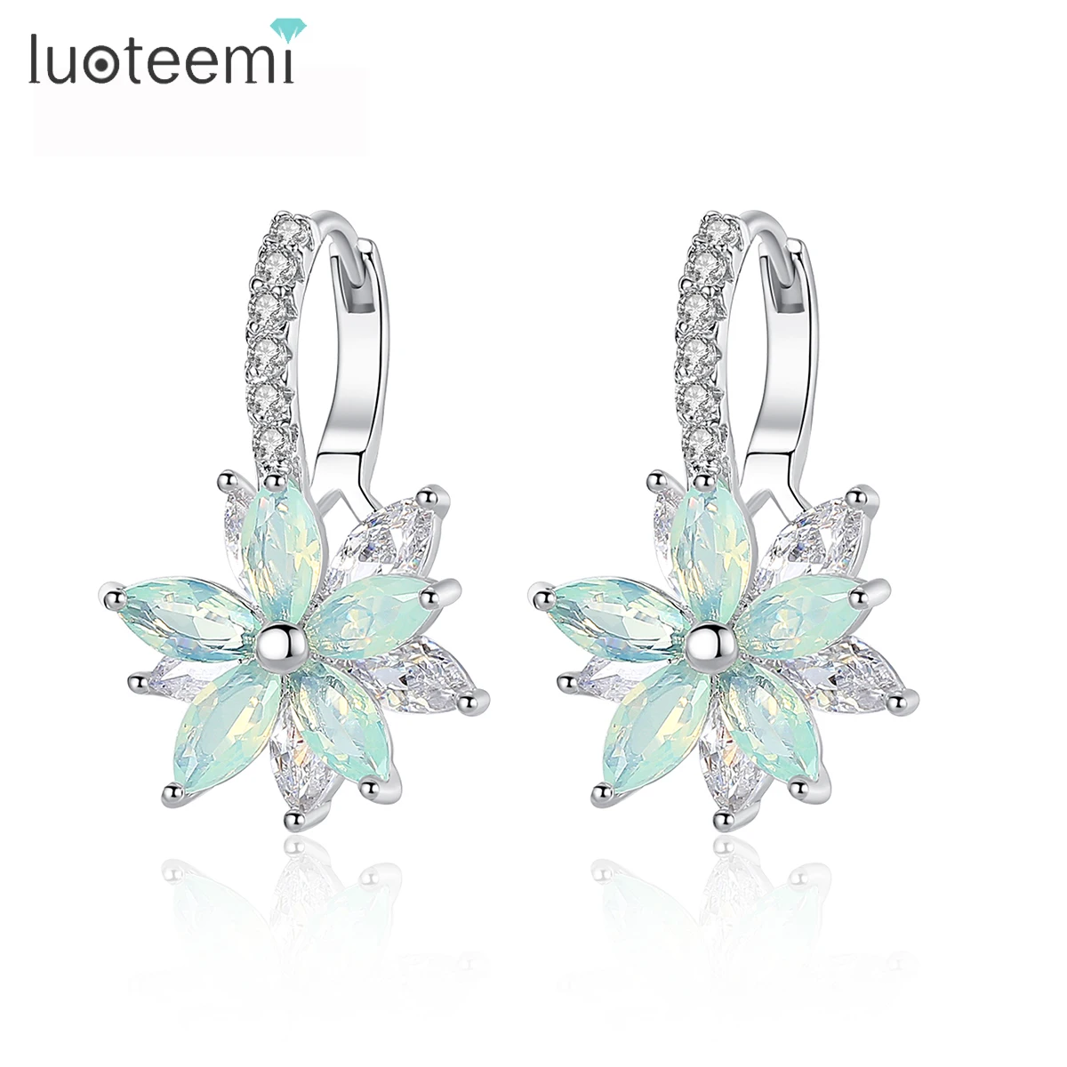 LUOTEEMI Multi-Color Cubic Zirconia Stud Earrings Fashion Cute  Lovely Geometric Flower Earring for Women Party Luxury Jewelry