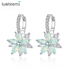 LUOTEEMI Multi-Color Cubic Zirconia Stud Earrings Fashion Cute  Lovely Geometric Flower Earring for Women Party Luxury Jewelry