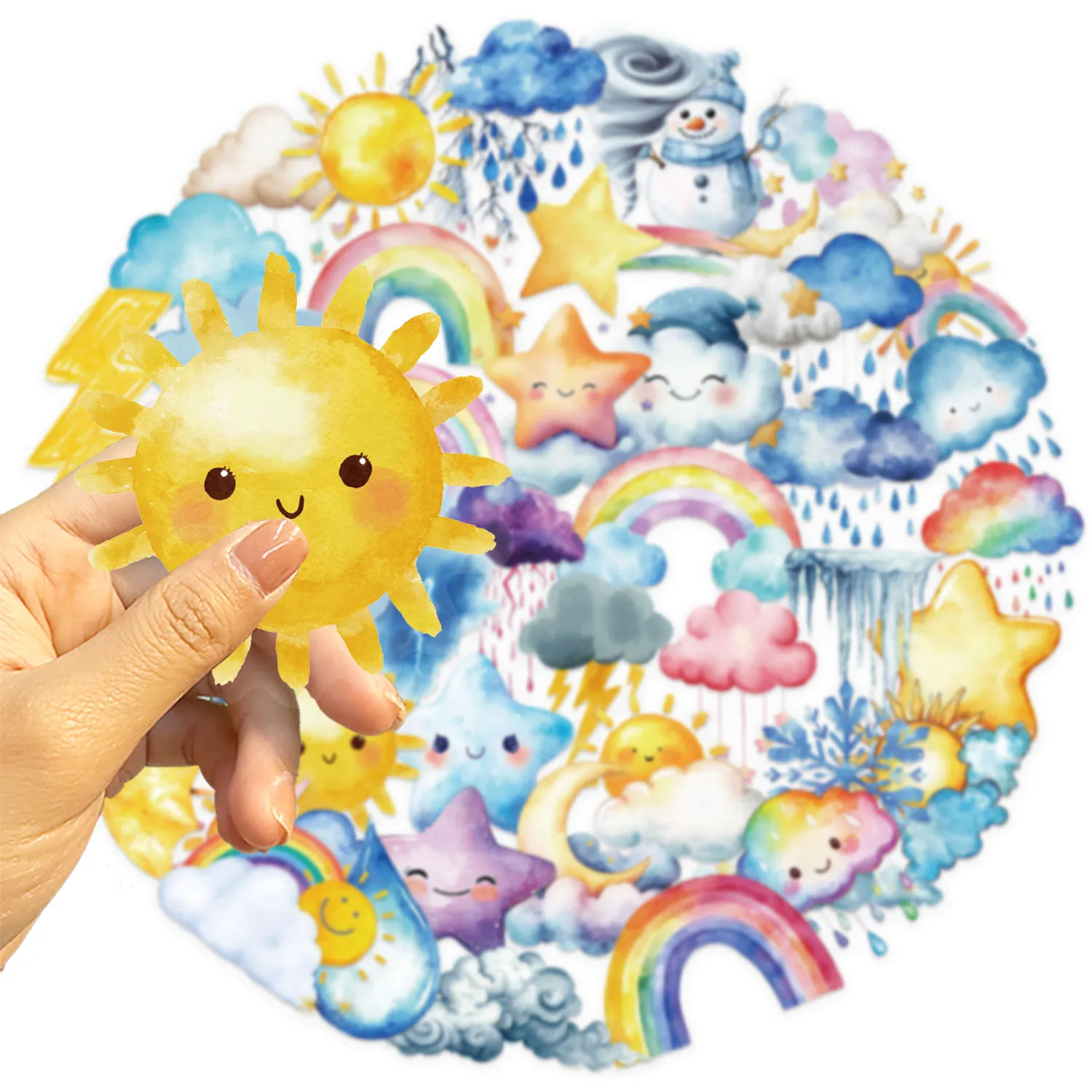 50 stuks aquarel weer transparante stickers esthetische natuurlijke stickers kawaii diy telefoon stationaire PET DIY sticker