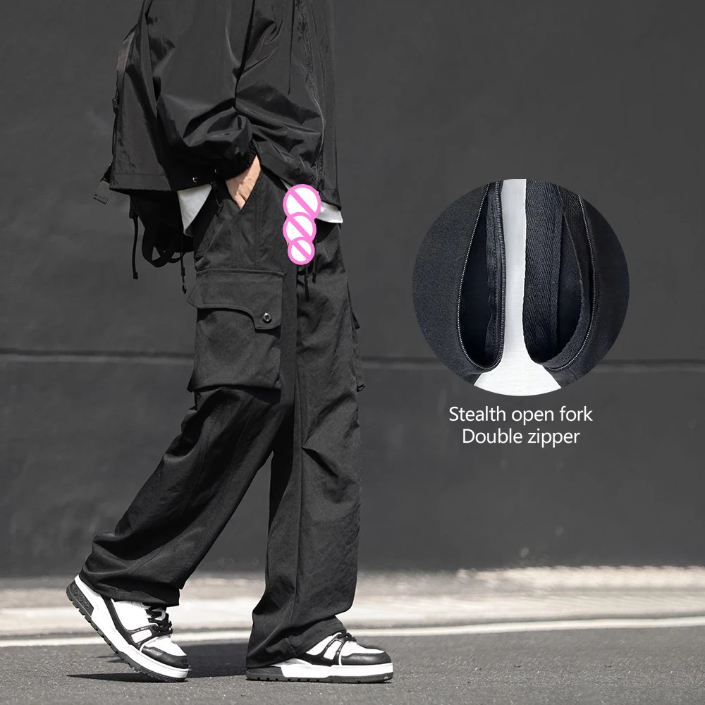 Invisible Open Crotch Outdoor Sex Exoticism Pants Men's Trend Paratrooper Cargo Men Loose Straight Handsome Casual Multi-pocket