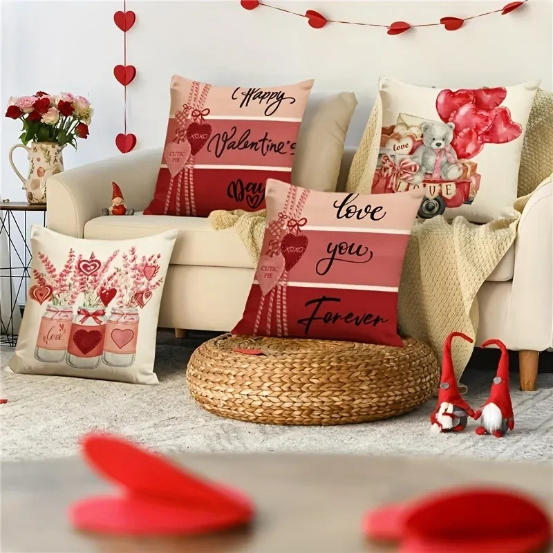 Valentine's Day decoration pillowcase gift love balloon bear pattern printing is suitable for home room sofa cushion cover