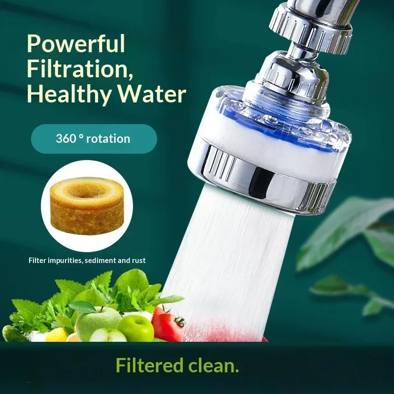 

Stainless Steel Kitchen Faucet with 360 Degree Rotation Stream Sprayer Splash Proof Filter Tap Sink Household Accessory Connecto