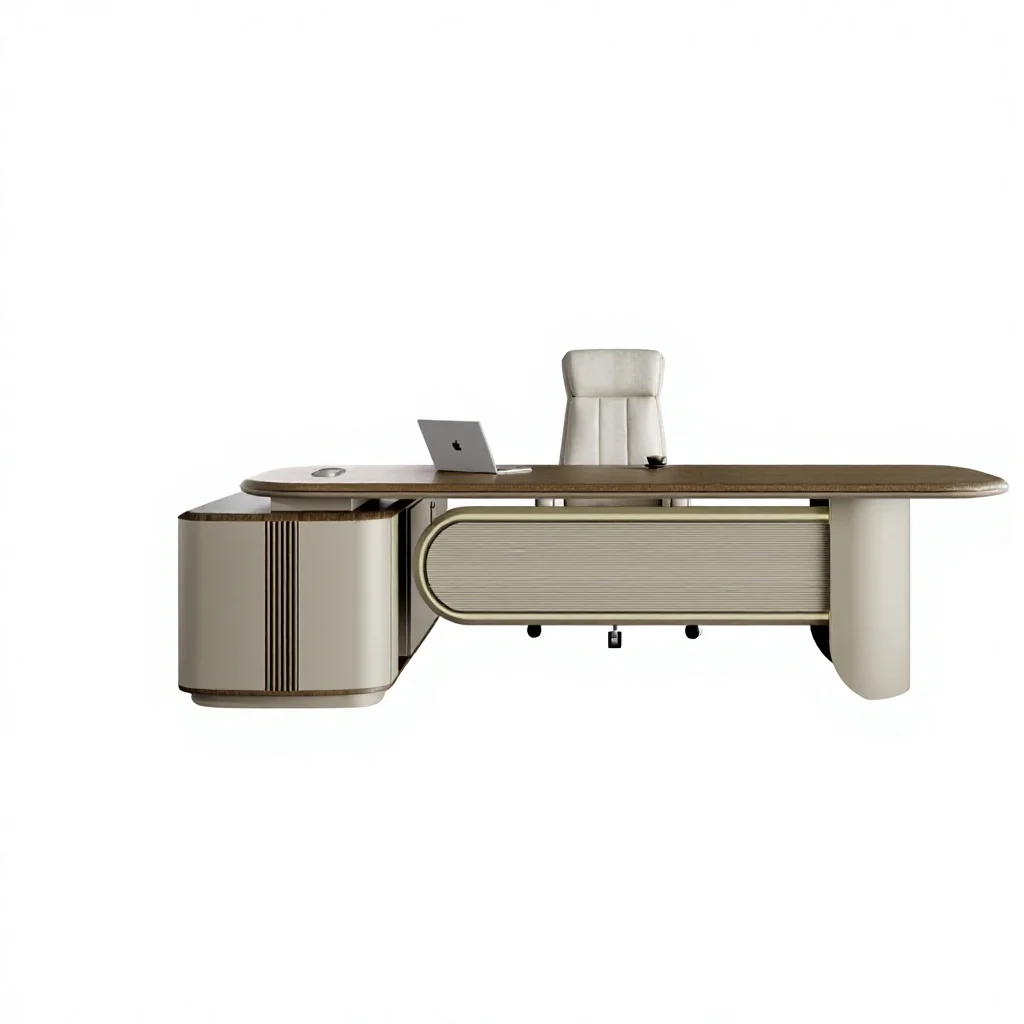 cl-Modern Luxury Office Furniture Customizable L-Shaped Executive Desk Elegant Contemporary Design High Quality Wood Real Pic*