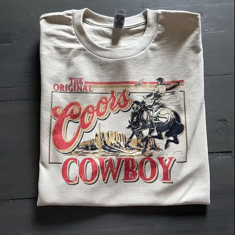 The Original Cowboy Graphic Tee Vintage Style Shirts Khaki Short Sleeve Loose Western Summer Tops Unisex Casual T Shirts Hipster