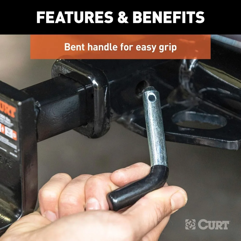 Pin & Klip Hitch Trailer 1/2-Inch dengan Pegangan Berlapis Vinyl, Cocok untuk Receiver 1-1/4-Inch, Finishing Seng Bening