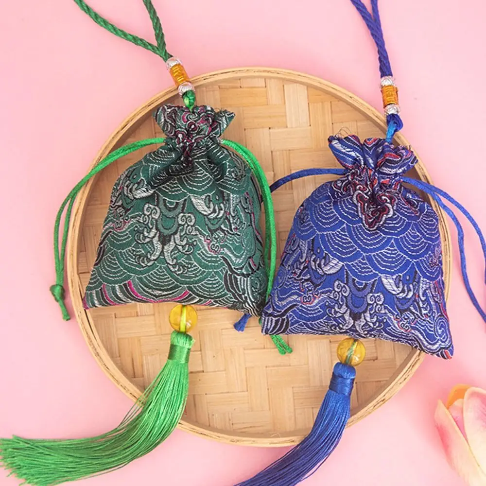 Chinese Style Tassel Sachet Fashion Retro Lotus Embroidery Bag Bedroom Decoration Car Ornaments Small Objects Jewelry Bag