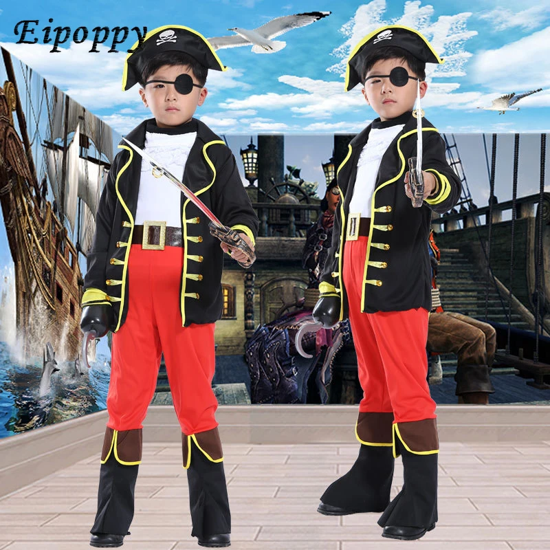 Disfraces de Halloween para niños, disfraz de pirata para niños, conjunto de Cosplay de capitán Jack para Navidad, Año Nuevo, ropa de pirata de Purim