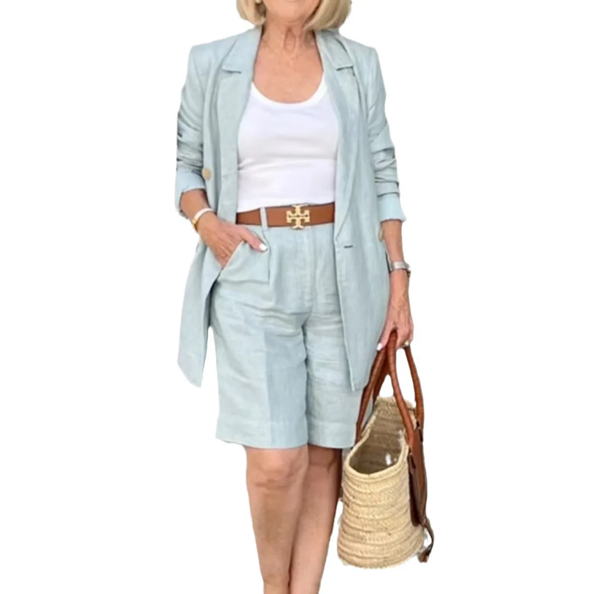 2025 Suit Set Top Shorts Sexy Temperament Women's Fashion Casual Lapel Cardigan Two-piece Set