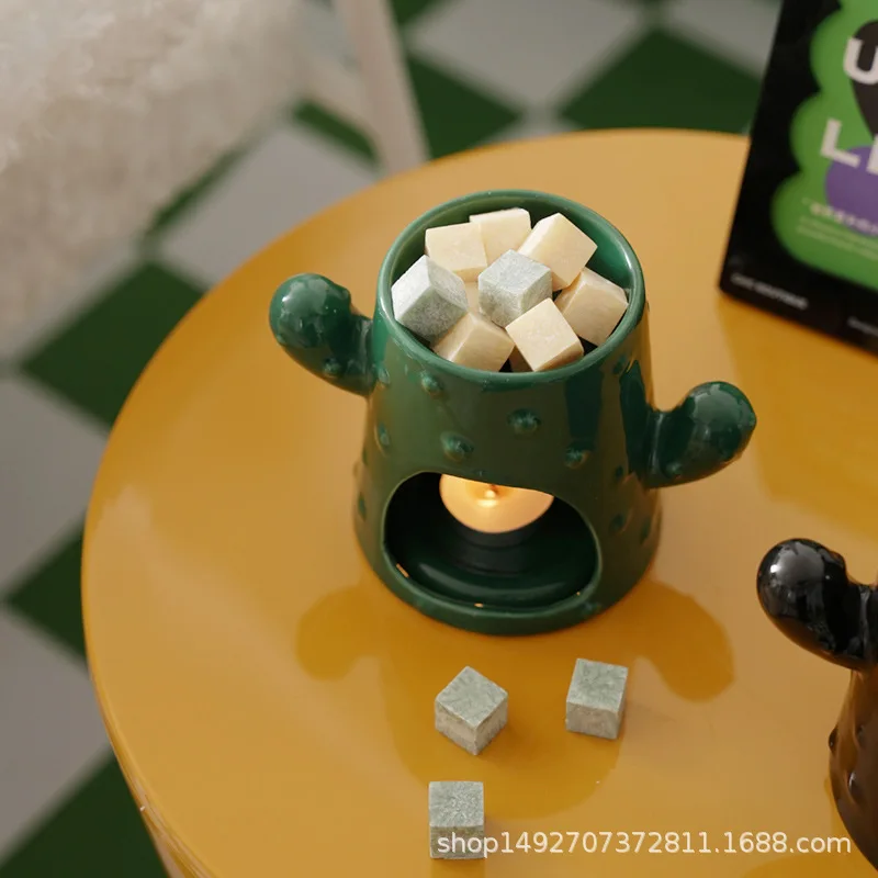 Creative Cactus Ceramic Aromatherapy Stove Essential Oil Heating Wax Melting Stove Household Bedroom