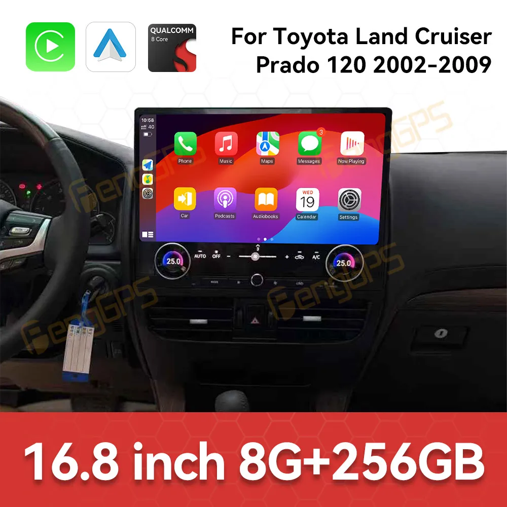 

16.8 Inch Wireless Carplay Android 13 Screen For Toyota Land Cruiser Prado 120 2002-2009 Car GPS Navigation Head Unit Multimedi