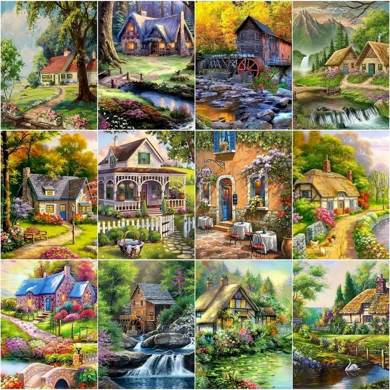 

GATYZTORY Painting By Numbers With Frame Adults Crafts Scenery forest House Paintings Canvas By Numbers For Children's Room Dec